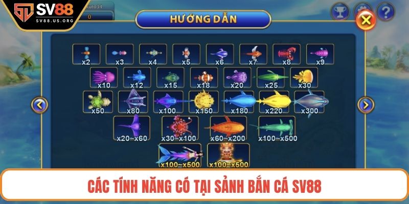 Các tính năng hỗ trợ người chơi khi trải nghiệm bắn cá SV88