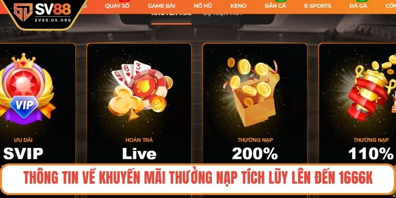 Thông tin về khuyến mãi thưởng nạp tích lũy lên đến 1666K